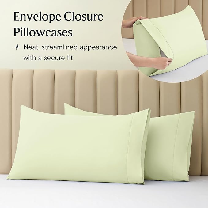 LuxClub 3 PC Twin XL Sheet Set, Deep Pockets Wrinkle Free Cooling Bed Sheets Hotel Bedding for Women, Men, Kids & Teens, Includes 1 Fitted Sheet, 1 Flat Sheet and 1 Pillowcase-Silky Soft Sage Green