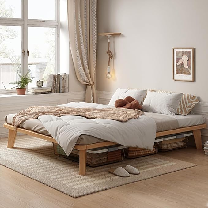 Full Platform Bed Base - 14 Inch Solid Wood Mattress Foundation with Support Slats and Legs, Full-Size Rubberwood Simple Bed Frame