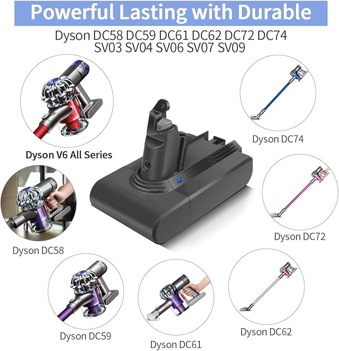 Morpilot V6 Battery Replacement 3000mAh 21.6v Li-ion Battery for V6 DC59 DC58 DC61 DC62 DC72 DC74 Handheld Vacuum Cleaner Batteries - with 2 Pack Free v6 Filter