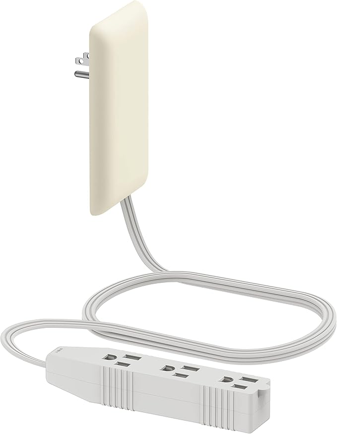 LIDER Flat-Face Outlet Extender with 3 Receptacles, Ultra-Thin Wall Plate Plug with Cord Extender and 3-Outlet Power Strip, 3ft Cord, LWE3-315-LA, ETL-Listed, Light Almond