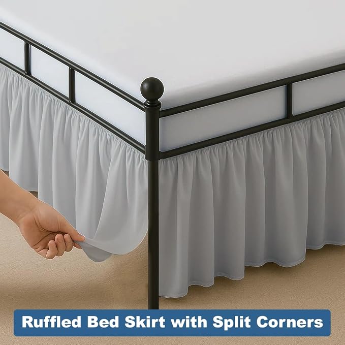 Ruffled Bed Skirt Split Corners with Platform, Tailored Fit Hotel Quality Wrinkle Free Ultra-Soft Microfiber Dust Ruffle, Upto 12 Inch Drop, Twin, Light Grey