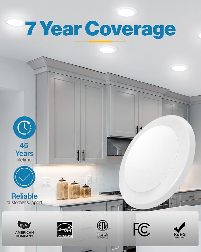 Sunco 48 Pack LED Disc Lights Ceiling 6 Inch, Flush Mount Disk Light, Recessed Can Lighting, 1050 LM, 15W (75W Equivalent), 4000K Cool White, Dimmable, Damp Rated ETL.