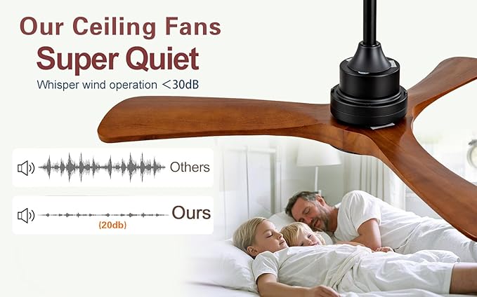 Gaizw 42 inch Ceiling Fan with Light and Remote Control, 3 Blades Ceiling Fans with Lights, Walnut Wooden Ceiling Fans for Kids Room Study and Garage,Reversible DC Motor,Noiseless Indoor Outdoor Fan