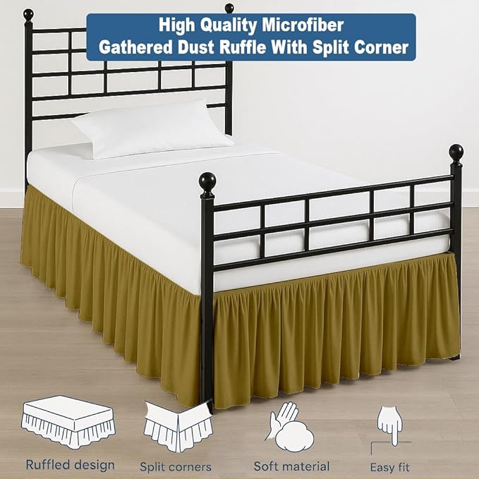 Ruffled Bed Skirt Split Corners with Platform, Tailored Fit Hotel Quality Wrinkle Free Ultra-Soft Microfiber Dust Ruffle, Upto 14 Inch Drop, Full, Taupe