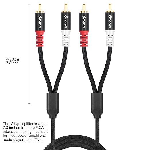 Devinal 16FT RCA Cables, 2RCA to 3RCA Audio Cable, Male Stereo RCA Cord Shielded Braided for Home Theater, HDTV, Amplifiers, Hi-Fi Systems, Car Audio, Speakers