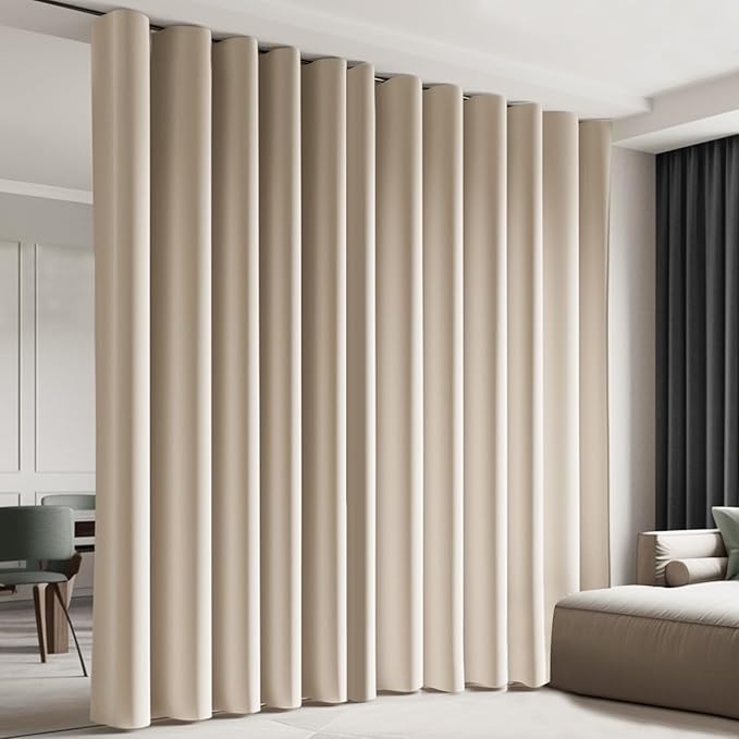 Room Divider Blackout Curtain Track Curtains Wall Dividers Panels Screen for Living Rooms Bedroom Office Privacy Partition Separation, W150 × L120 Inch,1 Panel, Beige