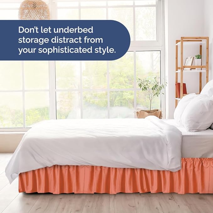 Wrap Around Dust Ruffle Bed Skirt - Coral - for Full Size Beds with 18 Inch Drop - Easy Fit Elastic Strap - Adjustable Pleated Bedskirt w/Brushed Fabric - Wrinkle Free - for Women, Men, Kids & Teens