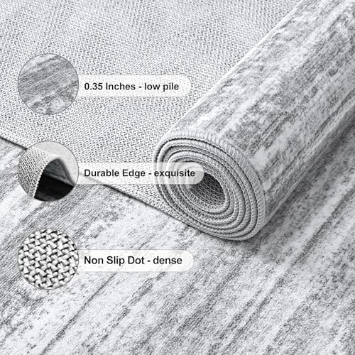 Chicrug 4x6 Grey Washable Striped Abstract Area Rug for Bedroom Living Room - Image 2
