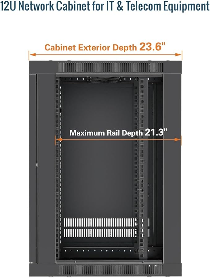 Tecmojo 12U Wall Mount Rack Cabinet, Heavy-Duty 176 Lbs High Load Capacity, 19” Enclosed Server Network Rack with 2 Colling Fans, Mesh Door, 23.6” Deep – Elite Collection