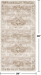 2x4 Boho Runner Rug, Neutral Farmhouse Entryway Rugs, Small Throw Runners for Hallway Bedroom Kitchen, Vintage Floral Design & Non-Slip Low-Pile Washable Stain Resistant Beige Latte - Image 2