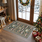 Washable 2x3 Entryway Area Rugs: Vintage Soft Floral Thin Doormat with Non Slip Backing Water Resistant Bathroom Laundry Rug for Kitchen Indoor Carpet for Bedroom Low Pile Floor Mat (2x3,Green) - Image 2
