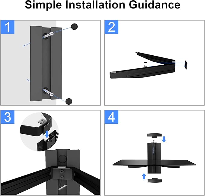suptek Single Floating Shelf Wall Bracket with Strengthened Tempered Glass for DVD Players/Cable Boxes/Games Consoles/TV Accessories 1 Shelf, Black, CS201