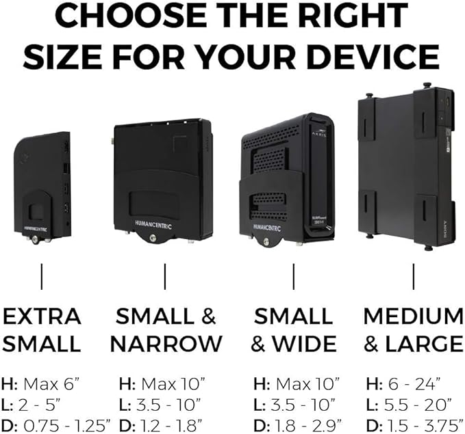 HumanCentric Adjustable Device Wall Mount, Cable Box and Modem Bracket, Adjustable Wall Adapter for Small and Wide or Narrow Devices Like Cable Boxes, Modems, DVD Players on The Wall Behind TV
