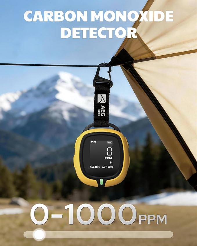 AEGTEST AGT-2000 Portable Carbon Monoxide Detector for Travel, 240H Standby, CO Detector with Audible & Visual Alerts for Camping, Rechargeable CO Meter with Built-in Emergency Flashlight