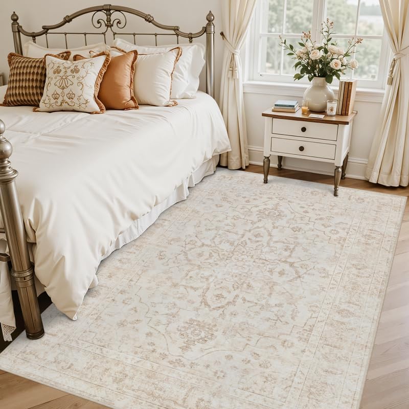 6x9 Area Rugs Living Room: Bedroom Washable Carpet Warm Beige - Image 2