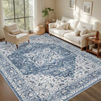 5x7 Area Rugs Living Room: Washable Vintage Rug for Bedroom Blue - Image 3