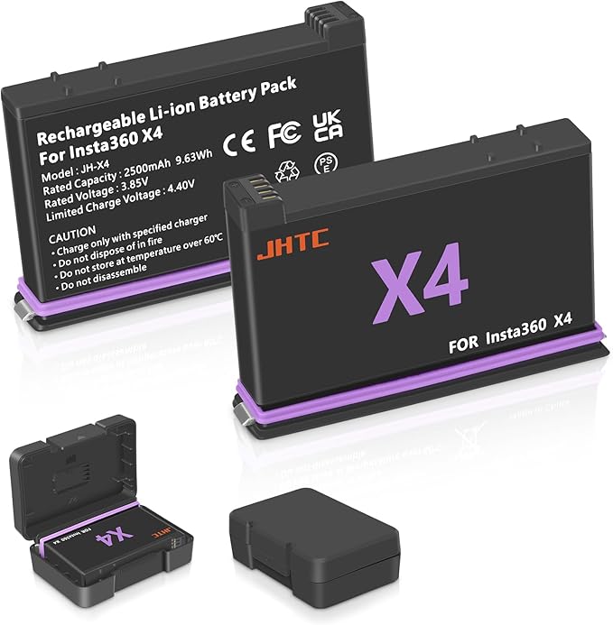 JHTC 360 X4 Battery Compatible with X4, 2 Pack 2500mAh Replaceme X4 Batteries with Battery Storage Case