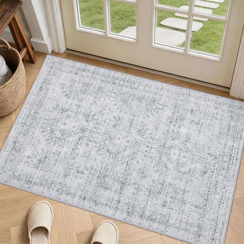 Washable Area Rugs 2x3: Neutral Living Room Bedroom Carpet Gray by Luxturiy