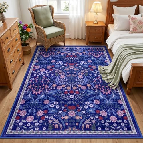 PLHXFR Area Rug Living Room: 3x5 Floral Washable Boho Soft Carpet Blue - Image 2