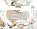 4-in-1 Large Mouse Pad, Keyboard Wrist Rest Pad & Wrist Support Mousepad Set, Extended Desk Pad Waterproof Desk Mat for Home Office Study Game - Leave