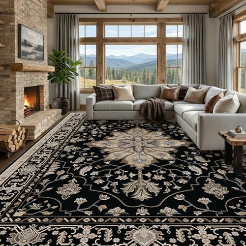 RELEANY Washable Area Rug, Large 10'x14', Black/Neutral by RELEANY