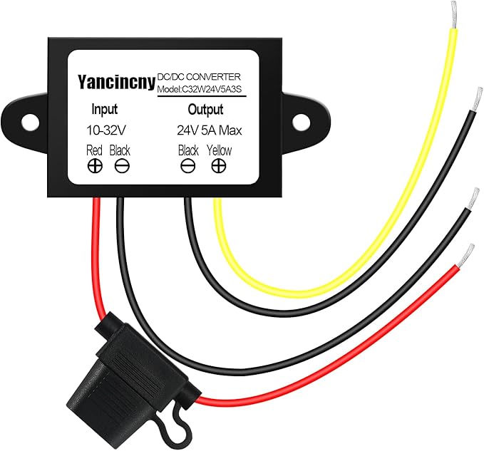 Yancincny Voltage Stabilizer 10-32V to 24V 5A, dc 12V to 24V 120W Waterproof DC DC Converter with Over Current/Temperature Protection & Fuse, for 24V Lighting, CCTV Camera, Car Truck