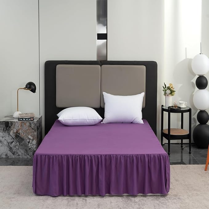 Bed Skirt King Size Ruffled Bed Skirt with Split Corners, 12 Inch Drop Dust Ruffle Bed Skirts with Platform, Grape