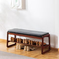Solid Wood Shoe Bench, 2-Tier Wooden Entryway Bench, Modern Shoe Rack with Faux Leather Cushion for Hallway, Living Room (Black, 39.4'')