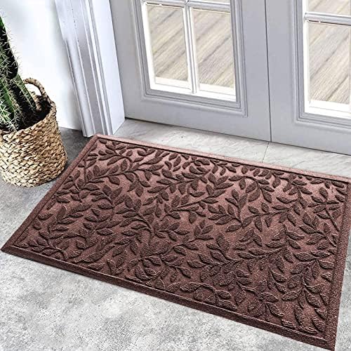 Bulijojo Sturdy Front Entrance Doormats,Durable Heavy Duty Welcome Mat,Thick Absorbent Natural Rubber Non Slip Mat,Easy Clean Entryway Mat Leaves Brown 23"x35" by ShowYourStyle