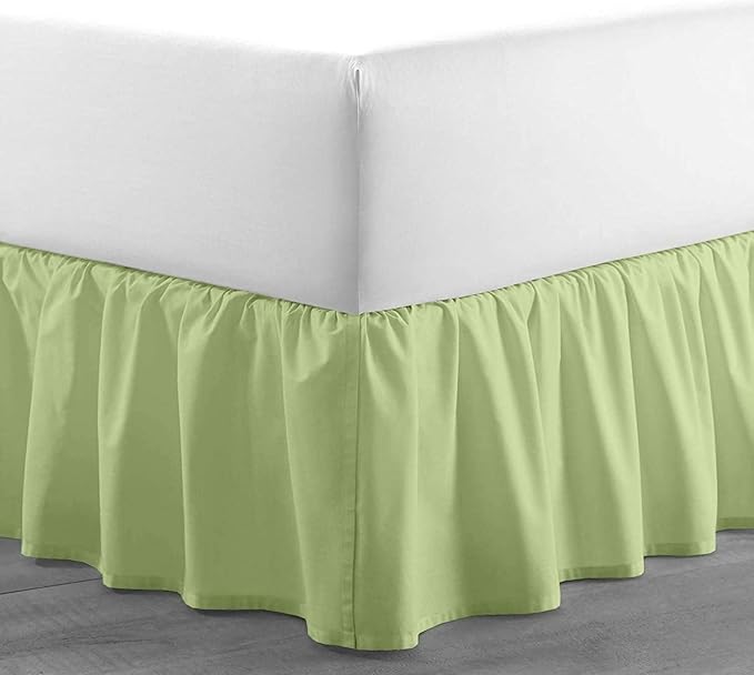 Sage Solid Ruffled Bed Skirt Queen-24 Inch Drop Split Corner, Microfiber Bedskirt with Platform Three Sided Coverage
