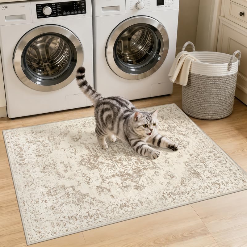 Washable Area Rugs 2x3: Living Room Bedroom Carpet Beige/Ivory - Image 2
