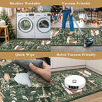 Holiday Christmas Rugs Kitchen Sets of 3, Green Washable Throw Kitchen Mat Low Pile Soft Non-Slip with Rubber Backing for Sink Floor Mat ＆ Hallway, Entryway - Image 4