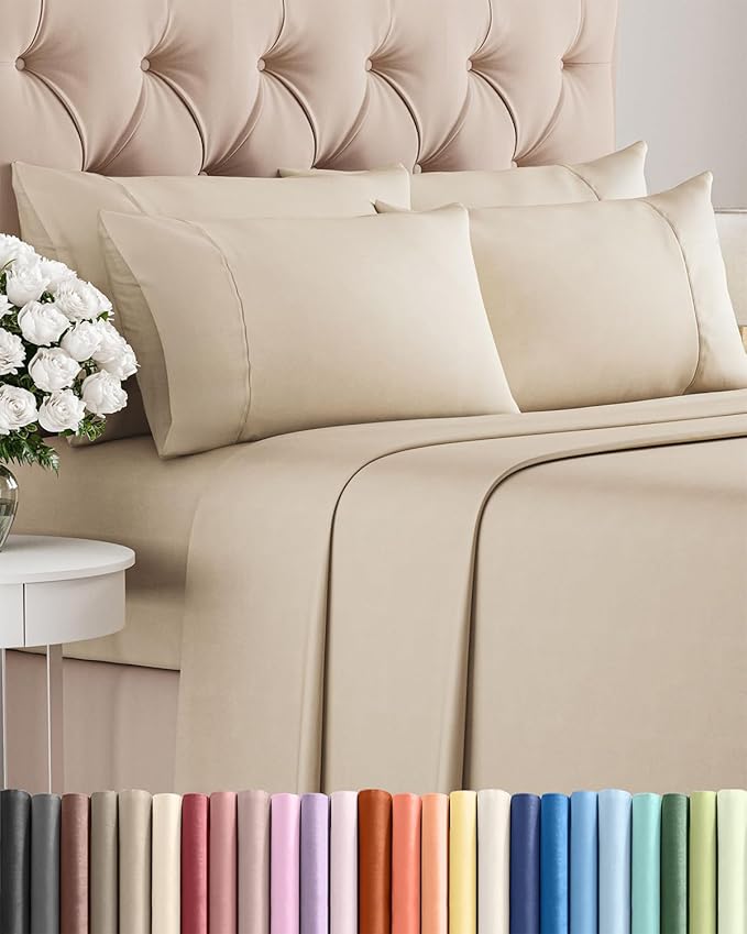 Cal King 6 Piece Sheet Set - Cooling, Comfy & Breathable - Hotel Luxury Bedding, Includes Fitted Sheet for Women, Men, Kids & Teens - 1 Flat, 1 Fitted Sheet, 4 Pillowcases with Deep Pockets - Wheat