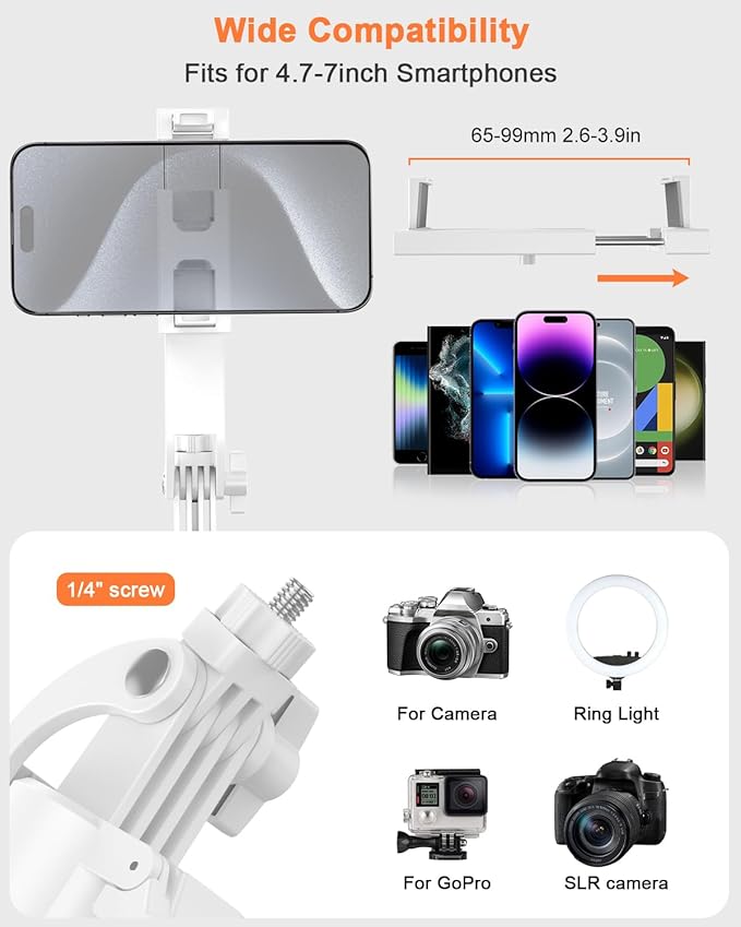 Yeaki 71” Auto Face Tracking Tripod for iPhone with Light,360° Rotating Phone Stand with Rechargeable Remote Control for TikTok Vlog, Phone Tripod for Android Camera/GoPro/Ring Light (White)