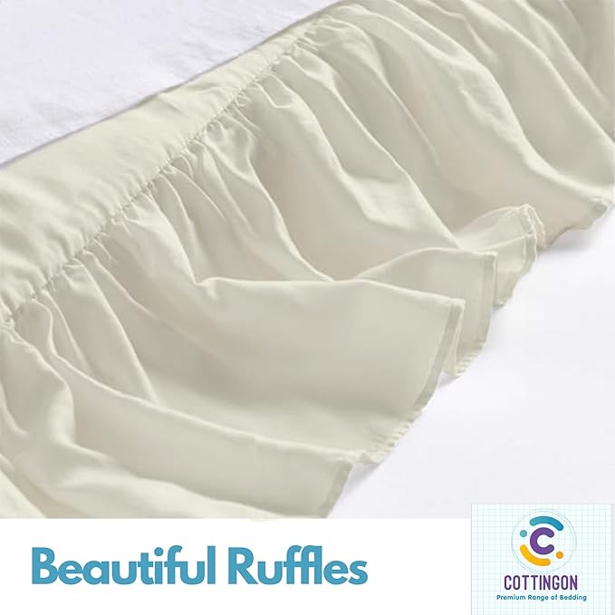 Cottingon Ruffled Bed Skirt with Split Corners-Dust Ruffle - 16" Drop 100% Microfiber Soft,Sheen & Luxurious Look - Bed Skirts (Ivory -King)