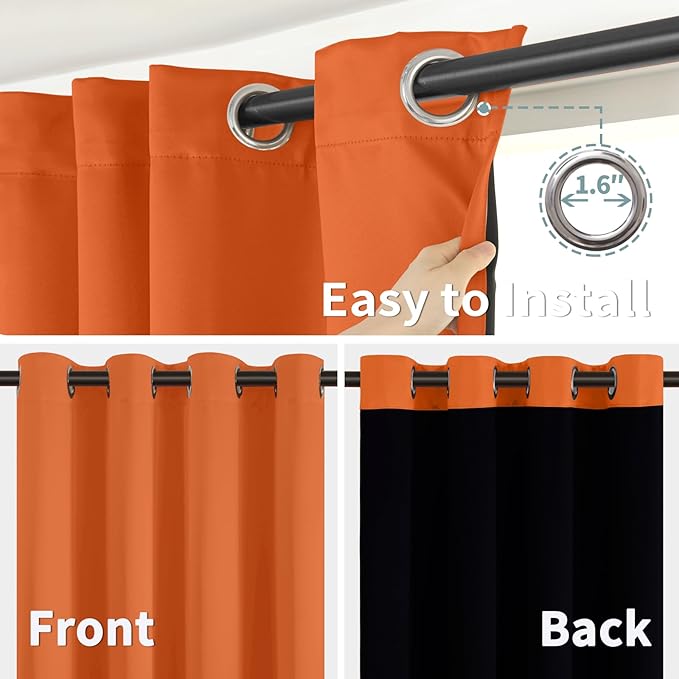 BGment Short 100% Blackout Curtains for Bedroom, Thermal Insulated Lined Energy Efficiency Noise Reducing Grommet Curtains 54 Inch Length for Small Window 2 Panels Each 42 Inch Wide, Burnt Orange