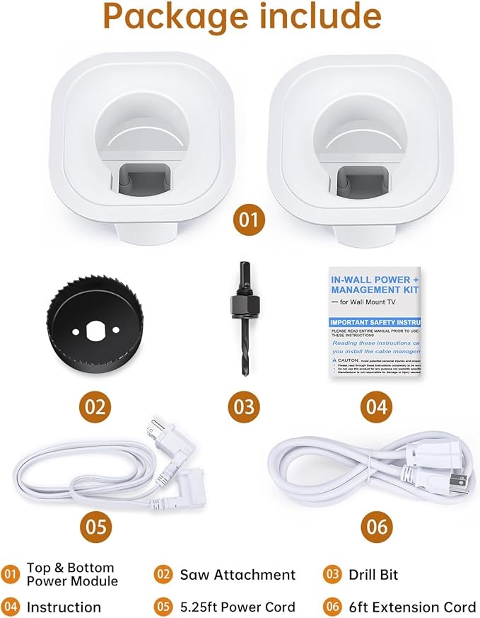 HAPYTHDA in-Wall Cable Management Kit, Wire Hider for Power & Low Voltage Cables, TV Cord Hider for Wall Mounted TV, TV Cable Hider Wall Kit, Includes Hole Saw Drill Attachment