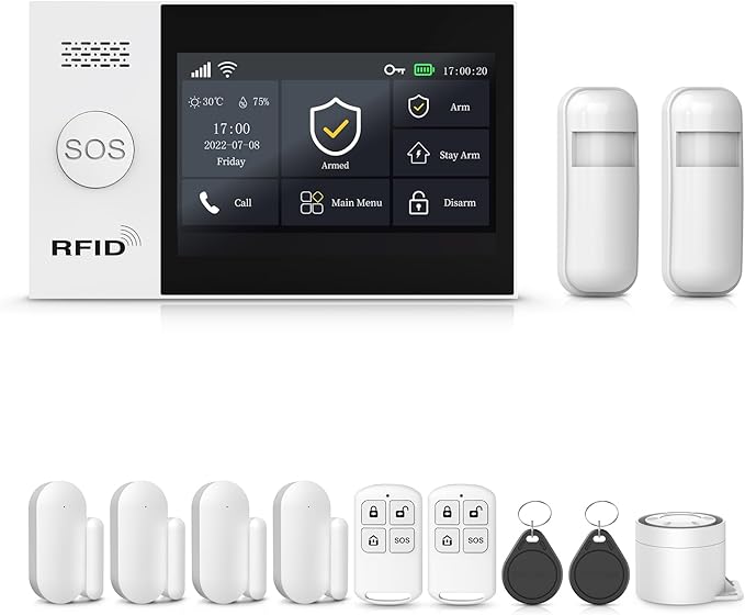PGST Home Security Systems,Wireless Alarm System with 4G SMS/Tuya App Instant Alerts,Motion Detector,Door Alarm Sensors,Remote for Home,Villa,Apartment,No Monthly Fee (12 PCS)