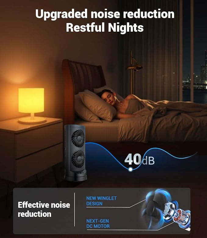 Personal Tower Fan for Bedroom, Portable Desk Table Fan，3 Speeds Cooling Standing Fan with 12H Timer, 60° & 110° Oscillating Floor Tower Fans That Blows Cold Air for Bedroom Office,Dark Grey