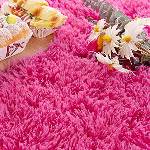 2.6x5.3 Hot Pink Fluffy Soft Oval Rug Non-Slip for Kids Bedroom Nursery - Image 6