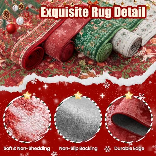 2x5 Christmas Runner Rug for Hallway,Washable Kitchen Rugs,Red - Image 7
