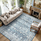 6x9 Area Rugs for Living Room Bedroom, Blue Washable Non-Slip Carpet by Lofus