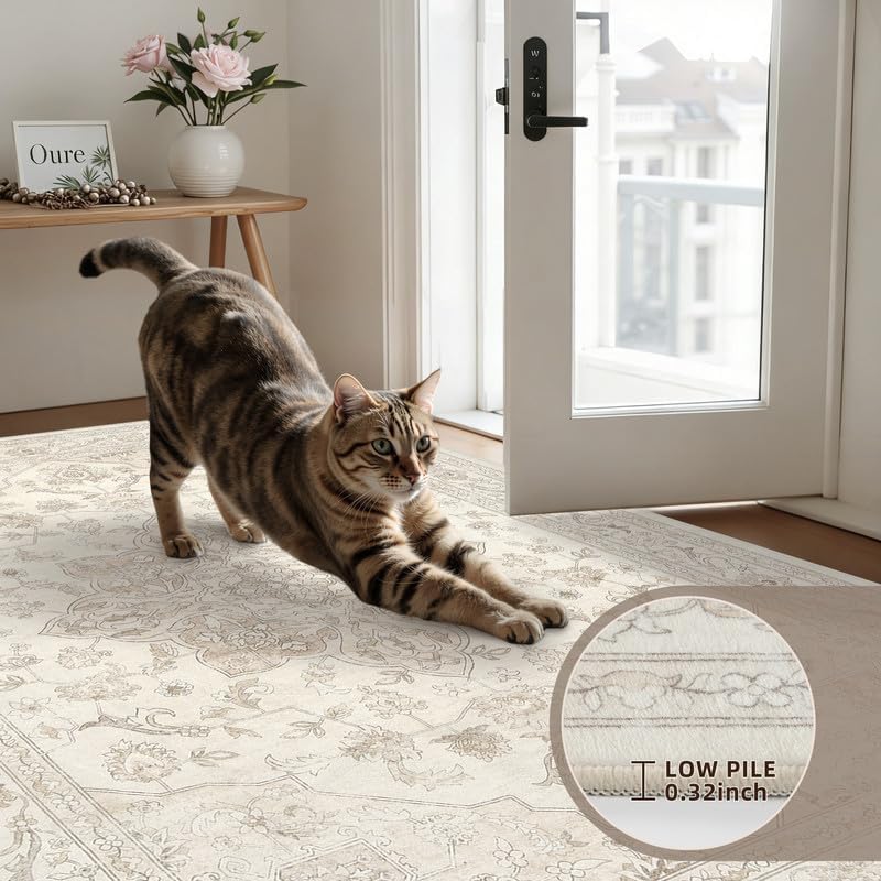 Round Area Rug Living Room: 6ft Washable Carpet Beige White - Image 6