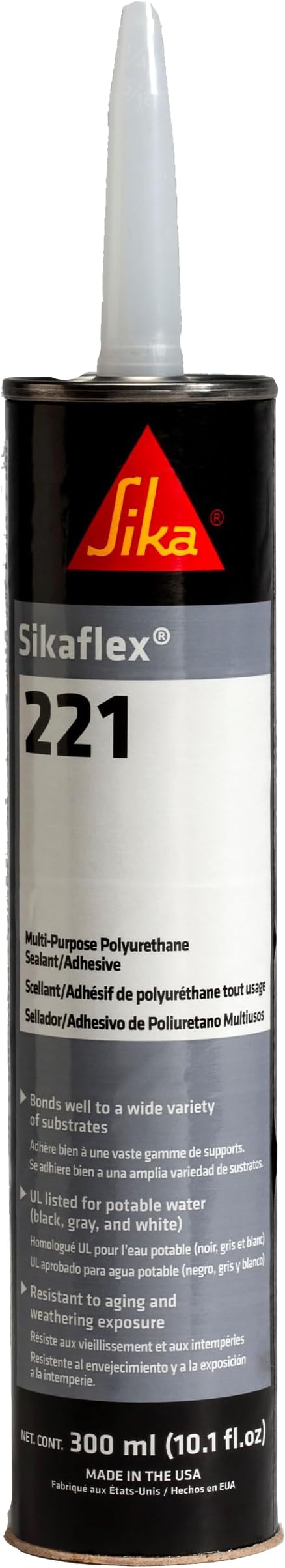 Sikaflex-221 Multi-Purpose Polyurethane Sealant/Adhesive, 10.1 fl oz, Black – Permanent Elastic Seal, Sandable & Paintable, Non-Corrosive, Bonds to Metal, Plastics & More