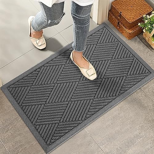 HIYARD Sturdy Front Door Mat, Absorbent Muddy Dirt Resist Welcome Door Mats Outdoor Indoor, Stain and Fade Resistant, Non-Slip Rubber Backing Low Profile Doormat for Entryway, 30×17, Charcoal by HIYARD