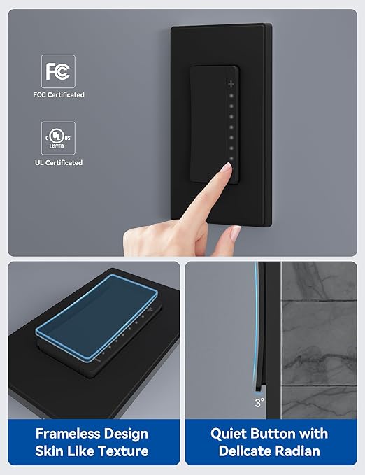 ELEGRP Smart Dimmer Light Switch DPR30, 2.4GHz Wi-Fi Dimmer Switch Compatible with Alexa and Google Assistant, Single Pole/3 Way, Needs Neutral Wire, No Hub Required, UL&FCC Listed, Black, 4 Pack