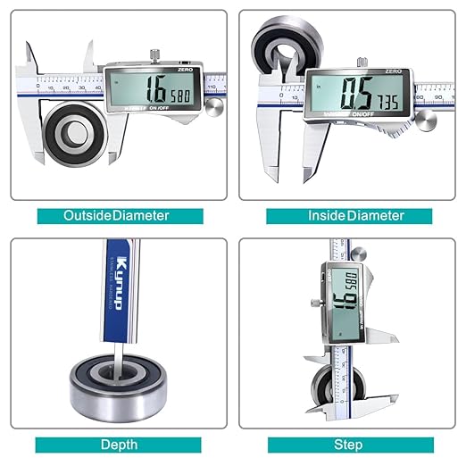Kynup Digital Caliper Measuring Tool, Vernier Dial Caliper Digital Outside Micrometer, 6 Inch Caliper DIY Tool, Stainless Steel, Large Screen, Splash Proof, Inch Metric Fraction Switch