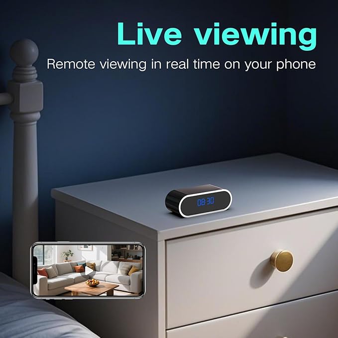 Ovolaptics 1080p Wireless WiFi Clock Video Camera-Home Security Device with Night Vision，Nanny Cam