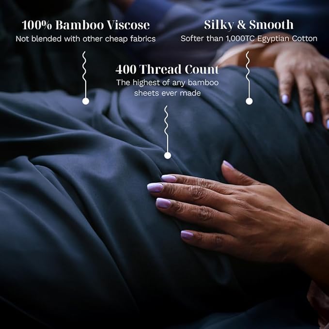 LUXOME Luxury Sheet Set | 100% Rayon (Viscose) from Bamboo | Split King - Navy | Deep Pockets | 5-Piece Set (2 Fitted, Flat, 2 Pillowcases)