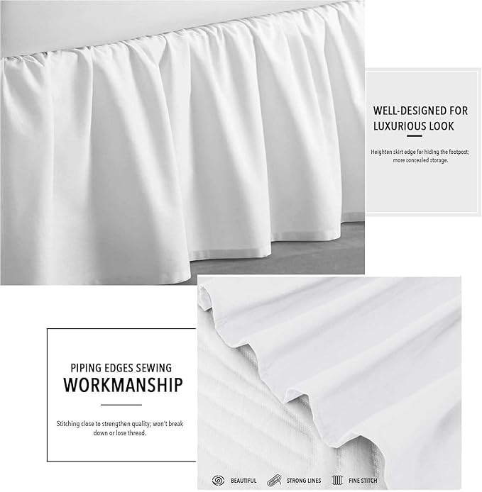 Sleepwell White Solid, Twin Size Ruffled Bed Skirt 24 Inch Drop Split Corner,100 Percent Pure Egyptian Cotton 400 Thread Count, Wrinkle & Fade Resistant